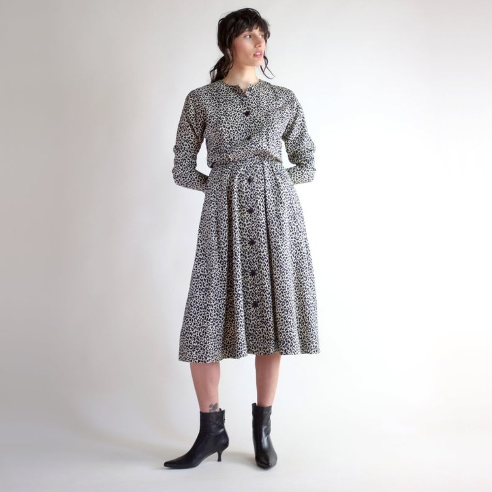Leopard Silk Vintage 90s Print Midi Dress - Picture 7 of 8